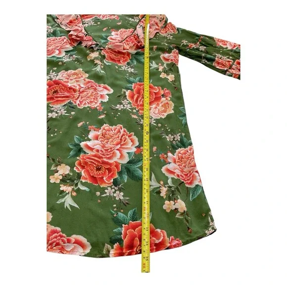 FARM Rio Anthropologie Elinor Tunic Dress Green & Pink Floral Ruffle Size M - Picture 8 of 14